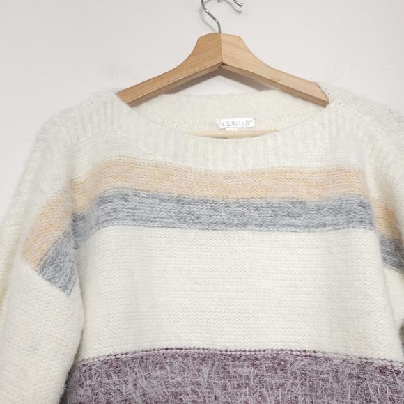 VENUS Women's Striped Eyelash Sweater - White Multi, size xs - Picture 8 of 12